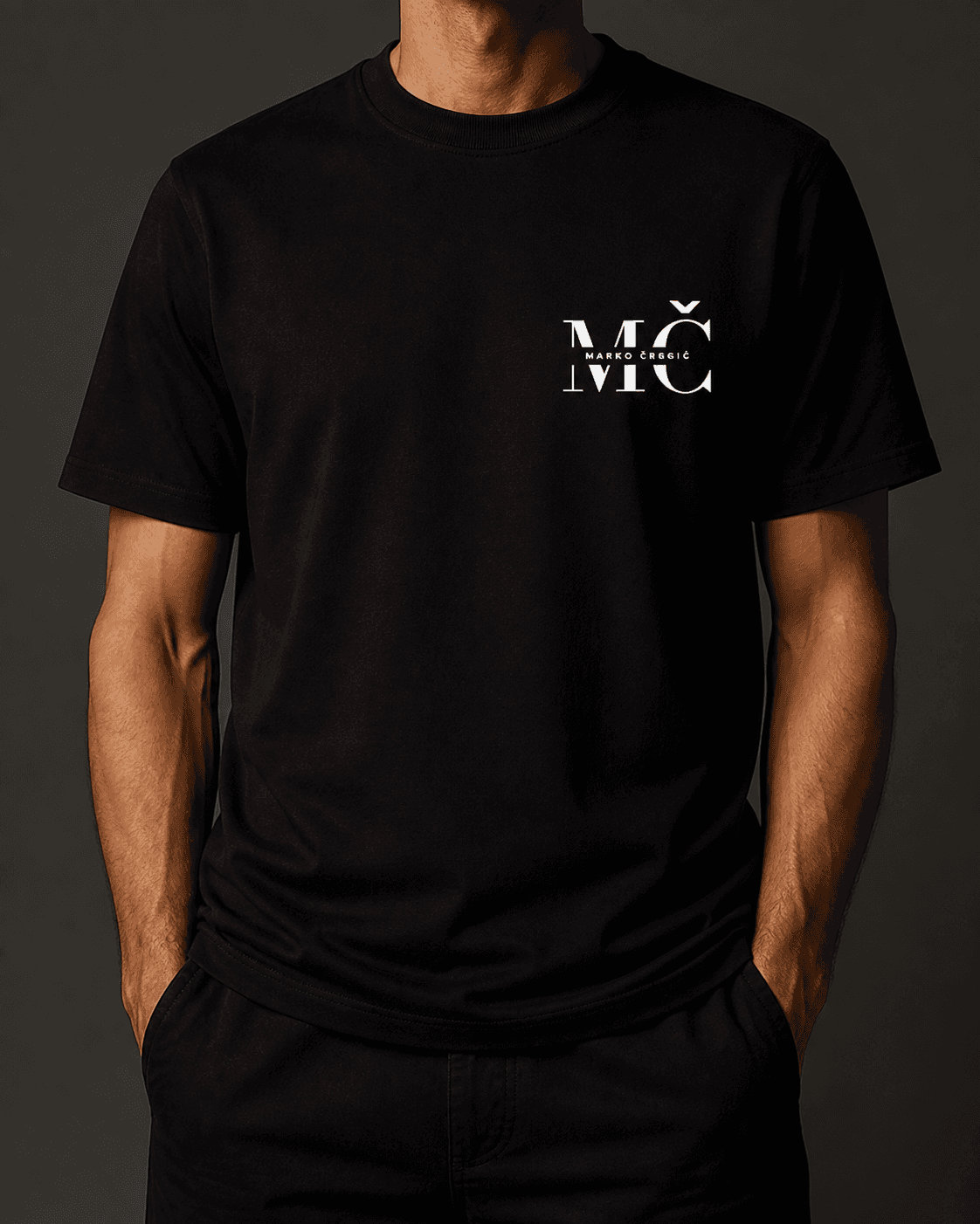 Black MČ wide T-shirt editorial torso view